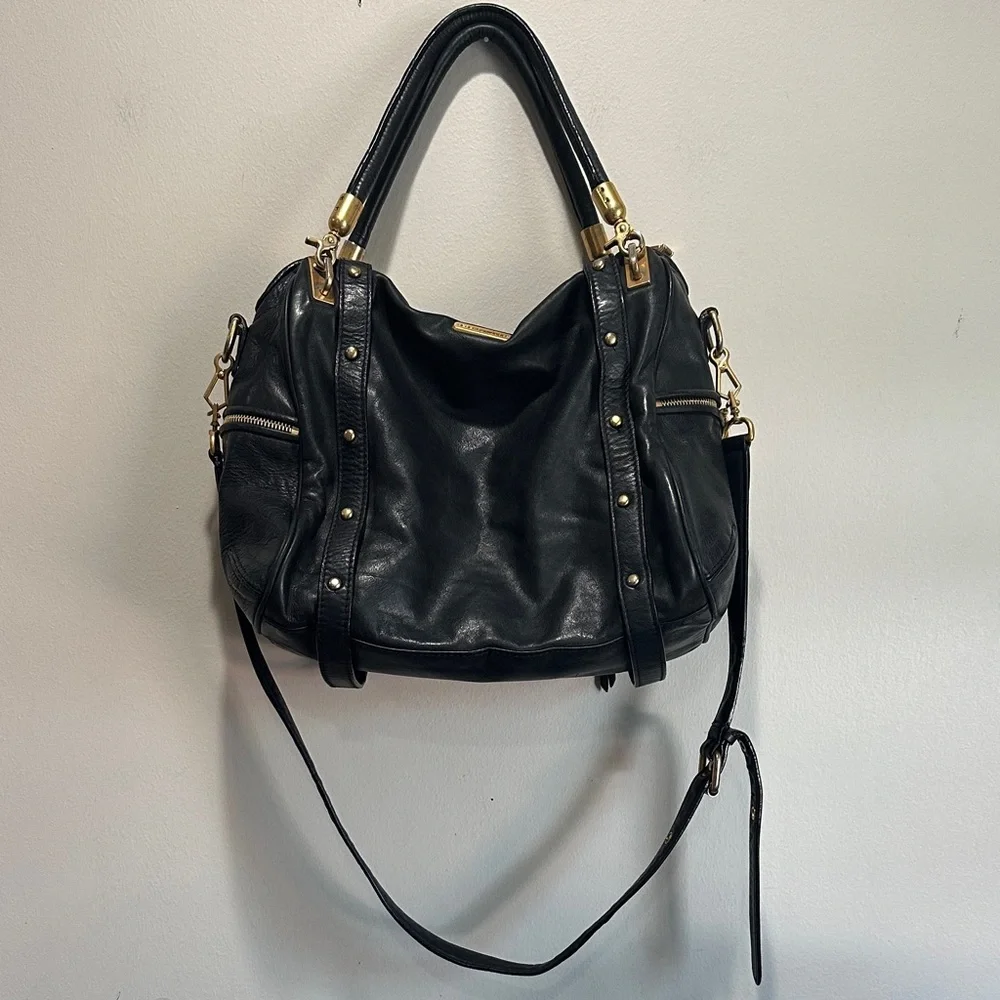 Rebecca Minkoff Black Leather Shoulder Bag with Gold Hardware (